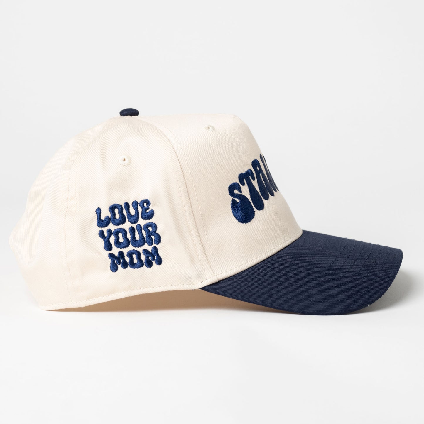 Stained Navy Blue and Cream Baseball Hat